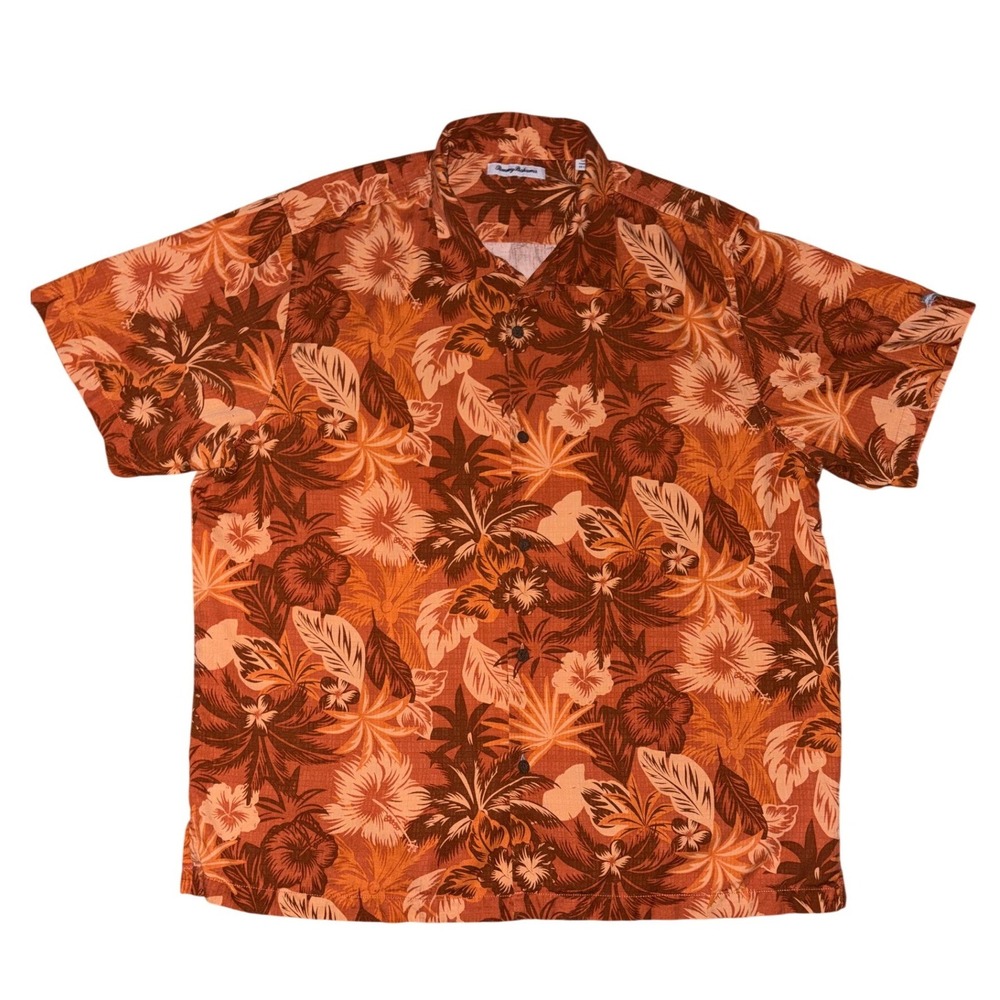 Tommy Bahama Tropical Floral Orange Button Front Silk Shirt Mens XL